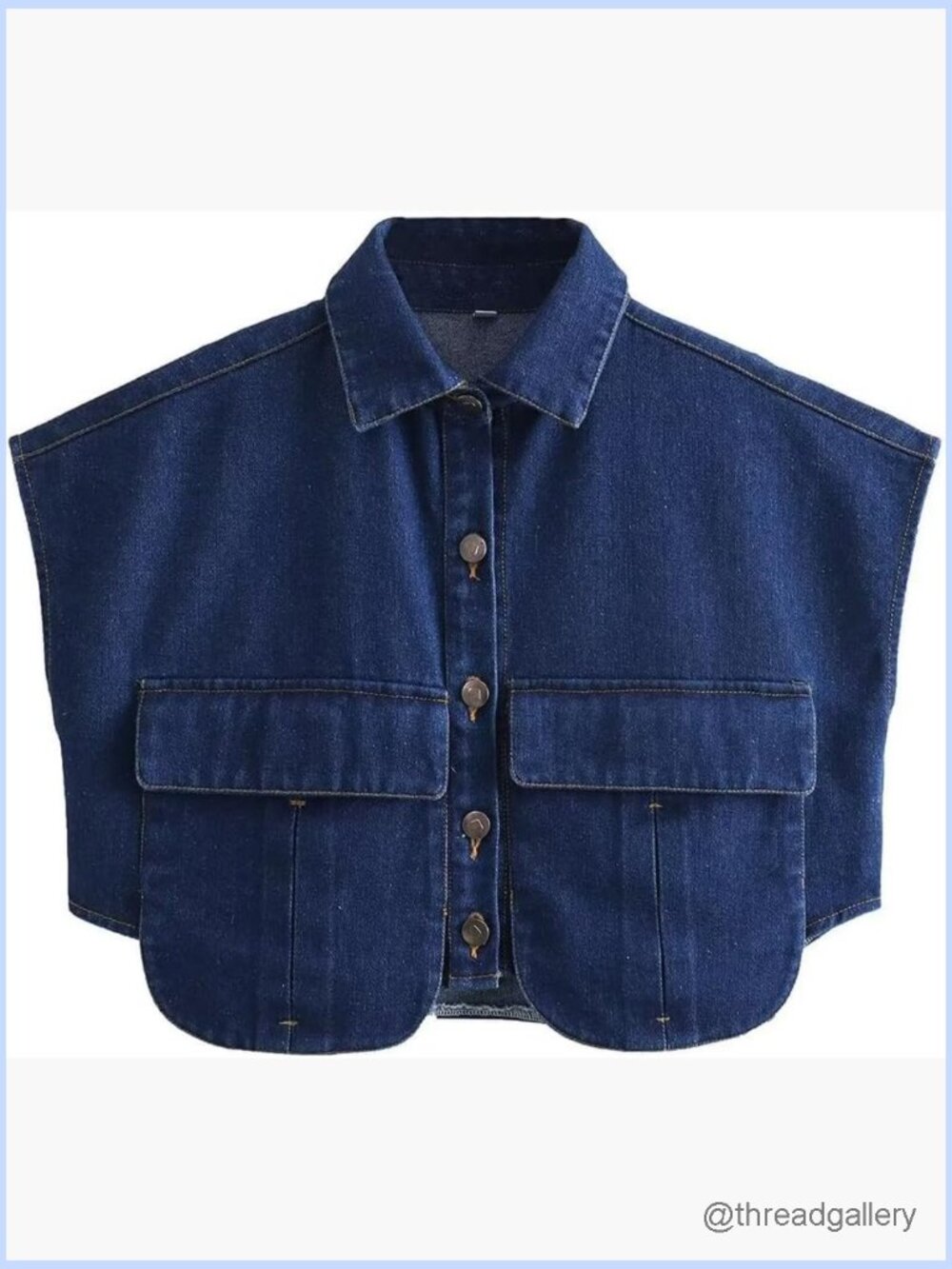 Cropped Button Down Denim Shirt Sleeveless Collared Top with Pockets